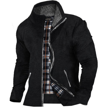 Men's Warm Loose Stand Collar Zip Knit Sweater